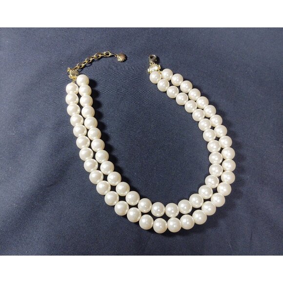 Double Strand Faux Pearl Necklace w/Gold Tone Metal Chain and Clasp, 17 inches - Picture 6 of 8